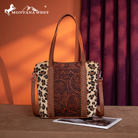 MW1318G-8318  Montana West Tooled Collection Concealed Carry Tote/Crossbody - Leopard