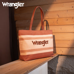 WG159-8112 Wrangler Aztec Pattern Dual Sided Print Canvas Tote Bag - Brown