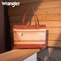 WG159-8112 Wrangler Aztec Pattern Dual Sided Print Canvas Tote Bag - Brown