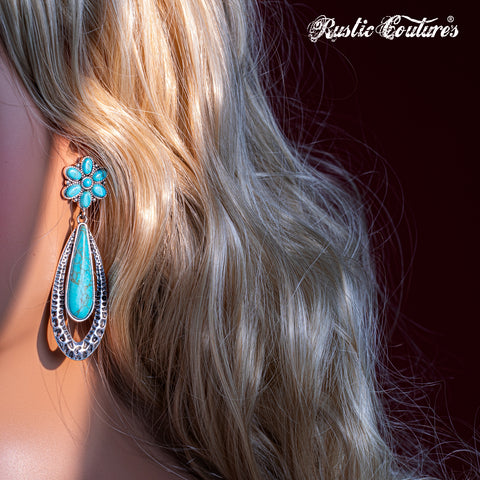 RCE-1132   Rustic Couture's  Navajo Oval Artificial  Stone Dangling Earring