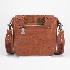 TR187-8360  Trinity Ranch Genuine Hair-On Cowhide Tooled Fringe  Crossbody Bag-Brown