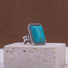 RCR-1001   Rustic Couture's  Vintage Silver Turquoise Ring