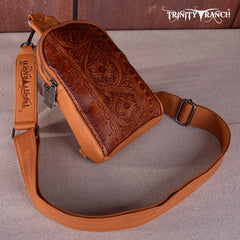 TR159-210A Trinity Ranch Floral Tooled  Collection Sling Bag