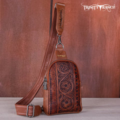 TR159-210A Trinity Ranch Floral Tooled  Collection Sling Bag