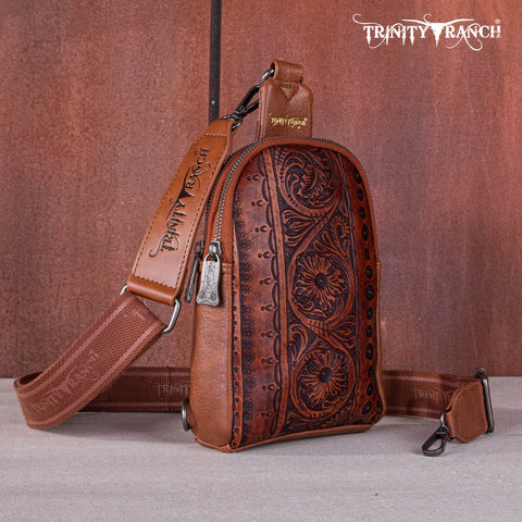 TR159-210A Trinity Ranch Floral Tooled  Collection Sling Bag