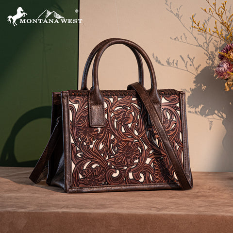 TR186-8121   Trinity Ranch Floral Tooled  Mini Tote/Crossbody