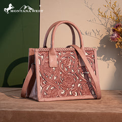 TR186-8121   Trinity Ranch Floral Tooled  Mini Tote/Crossbody