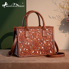 TR186-8121   Trinity Ranch Floral Tooled  Mini Tote/Crossbody