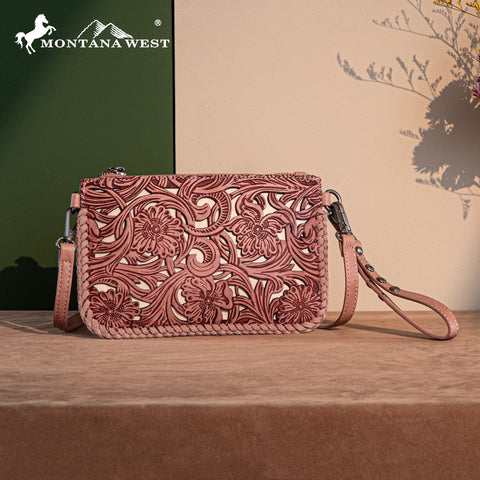 TR186-181  Trinity Ranch Leather Floral Tooled Collection Clutch/Crossbody