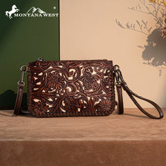 TR186-181  Trinity Ranch Leather Floral Tooled Collection Clutch/Crossbody