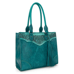 MW1273G-8250 Montana West Tooled  Concealed Carry Tote- Turquoise