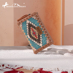 MW1316-W020  Montana West Tooled Aztec Denim Bi-Fold Wallet