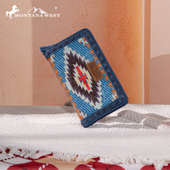 MW1316-W020  Montana West Tooled Aztec Denim Bi-Fold Wallet