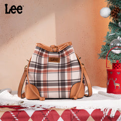 LEE54-001  LEE Plaid Canvas Drawstring Bucket Bag/Crossbody