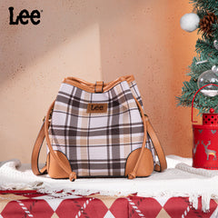 LEE54-001  LEE Plaid Canvas Drawstring Bucket Bag/Crossbody