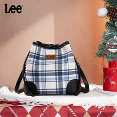 LEE54-001  LEE Plaid Canvas Drawstring Bucket Bag/Crossbody