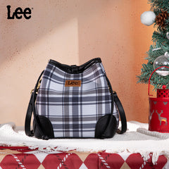 LEE54-001  LEE Plaid Canvas Drawstring Bucket Bag/Crossbody