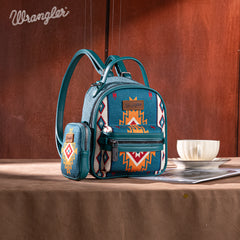 WG174-8600 Wrangler Southwestern Knitted Mini Backpack With Coin Pouch - Turquoise