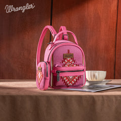 WG174-8601  Wrangler Southwestern Knitted Mini Backpack With Coin Pouch - Hot Pink