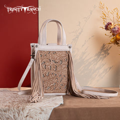 TR188-160   Trinity Ranch Floral Tooled Fringe Mini Tote/Crossbody