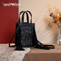 TR188-160   Trinity Ranch Floral Tooled Fringe Mini Tote/Crossbody