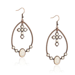 RCE-1127  Rustic Couture's   Western Stone Cross Hoop Earring