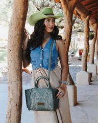 WG145-8300  Wrangler  Embroidered  Trapezoid Tote/Crossbody - Green (Online Exclusive)