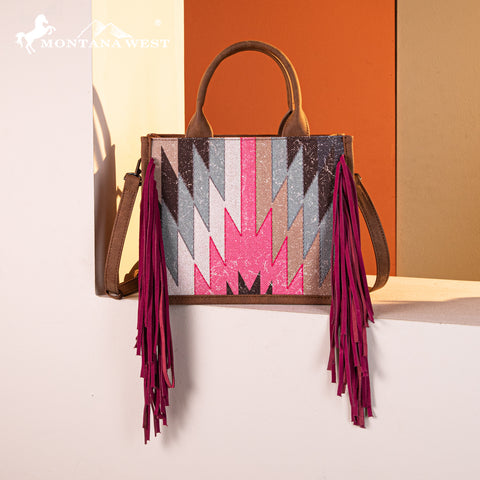 MW1290-8899   Montana West Aztec Print Fringe Concealed Carry Tote/Crossbody