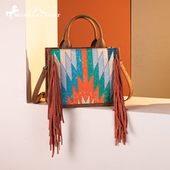 MW1290-8899   Montana West Aztec Print Fringe Concealed Carry Tote/Crossbody