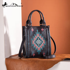 MW1317-1831  Montana West Embroidered Aztec Small Tote/Crossbody