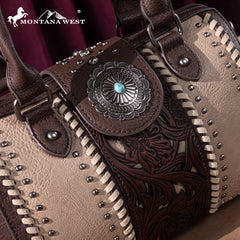 MW1322-8800 Montana West Tooled Concho Barrel Satchel Bag/Crossbody