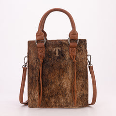 TR183-8360  Trinity Ranch Hair On Cowhide Top Handle Tote/Crossbody -Brown