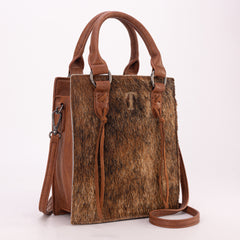 TR183-8360  Trinity Ranch Hair On Cowhide Top Handle Tote/Crossbody -Brown