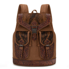 TR185-9110   Trinity Ranch Genuine Hair-On Cowhide Tooled Backpack - Brown