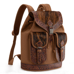 TR185-9110   Trinity Ranch Genuine Hair-On Cowhide Tooled Backpack - Brown