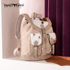 TR185-9110   Trinity Ranch Genuine Hair-On Cowhide Tooled Backpack - Tan