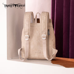 TR185-9110   Trinity Ranch Genuine Hair-On Cowhide Tooled Backpack - Tan