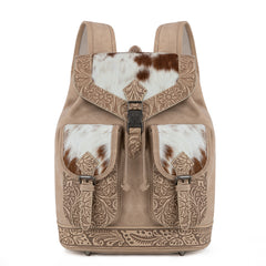 TR185-9110   Trinity Ranch Genuine Hair-On Cowhide Tooled Backpack - Tan