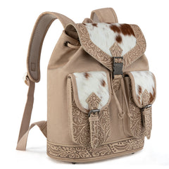 TR185-9110   Trinity Ranch Genuine Hair-On Cowhide Tooled Backpack - Tan