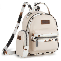 WG102-8600  Wrangler Cow Print  Trimmed Mini Backpack With Coin Pouch - Tan