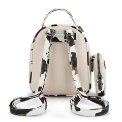 WG102-8600  Wrangler Cow Print  Trimmed Mini Backpack With Coin Pouch - Tan