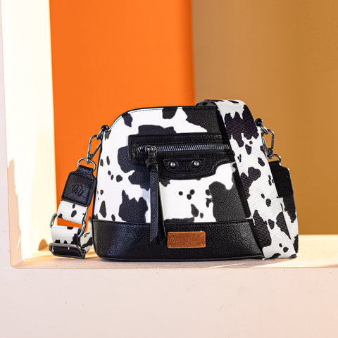 WG133-213  Wrangler Cow Print Crossbody  Bag  - Black