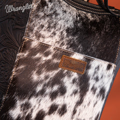 WG169-9112 Wrangler Genuine Hair-On Cowhide Floral Tooled Convertible Backpack/Crossbody - Black)