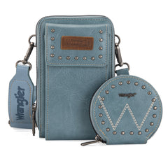 WG48S-270 Wrangler Crossbody Cell Phone Purse 2 Zippered Compartment with Coin Pouch -Jean