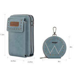 WG48S-270 Wrangler Crossbody Cell Phone Purse 2 Zippered Compartment with Coin Pouch -Jean