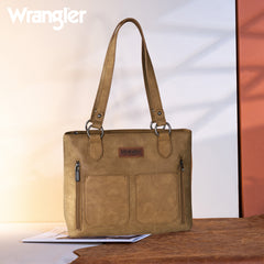 WRS-1017LBR  Wrangler Multi Pockets Concealed Carry Tote -Light Brown