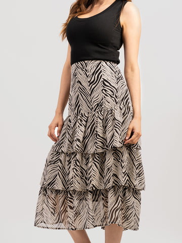 American Bling Women Zebra Print Layered Skirt AB-SK1026（Prepcak 6 Pcs）