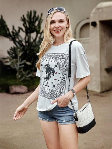 American Bling Rodeo Graphic With Rhinestones Women Short Sleeve T-Shirt AB-T6007（Prepack 7 Pcs）
