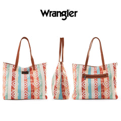 WG53-8112 Wrangler Aztec Pattern Dual Sided Print Canvas Tote Bag - Brown