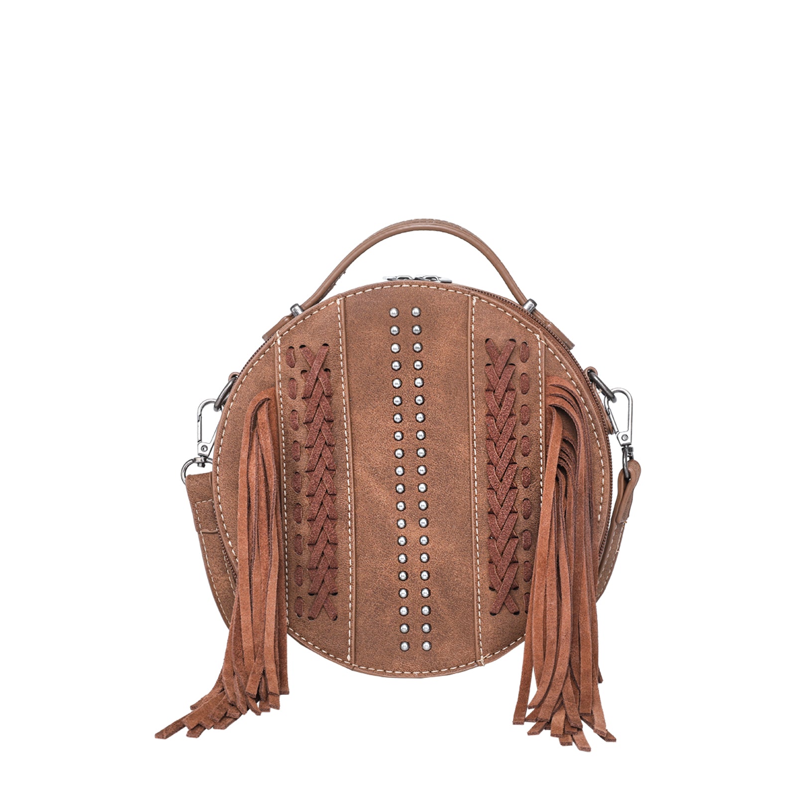 Montana West Genuine Leather Tooled Collection Fringe Crossbody Bag